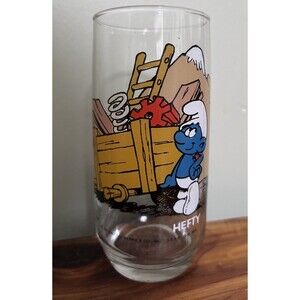 VINTAGE Smurfs Collectors Drinking Glass Tumbler | Hefty Smurf | 1982 Peyo